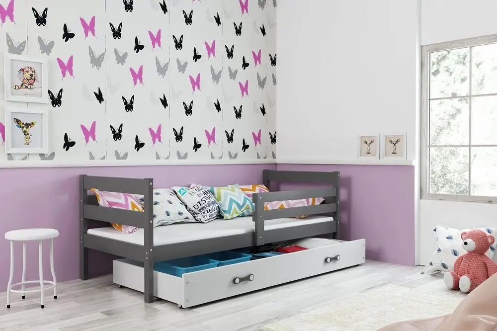 eoshop Detská posteľ Eryk - 1 osoba, 90x200 s úložným priestorom - Grafit, Biela